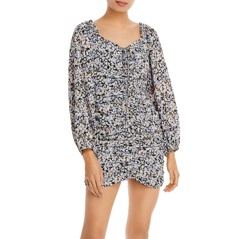 Fore Womens Floral Ruched Mini Dress