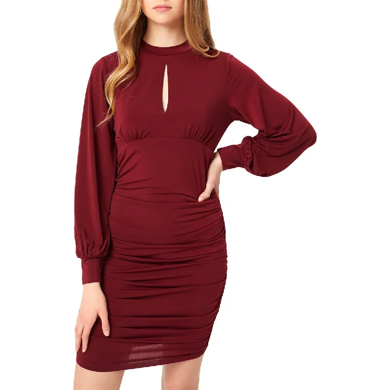 Love Tree Women's Ruched Long Sleeve Keyhole Mini Dress