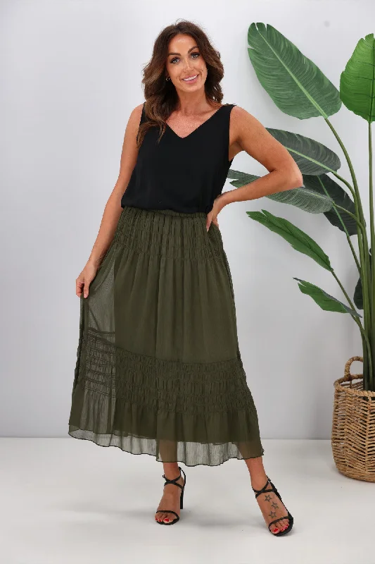 Jane James Gemma Shirred Detail Skirt Olive