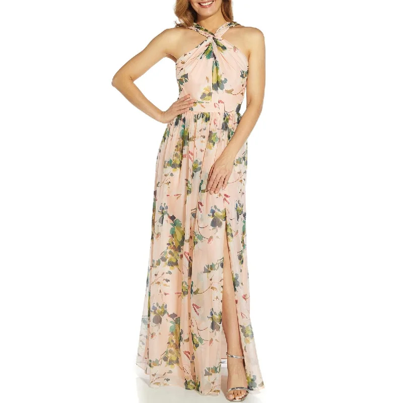 Adrianna Papell Womens Organza Floral Halter Dress