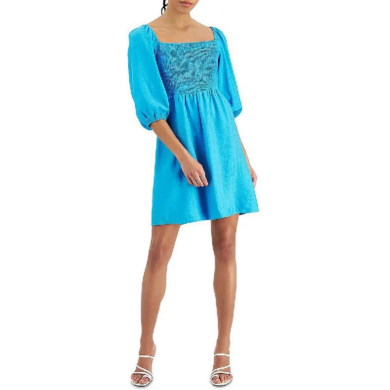 Bar III Womens Smocked Knee-Length Shift Dress