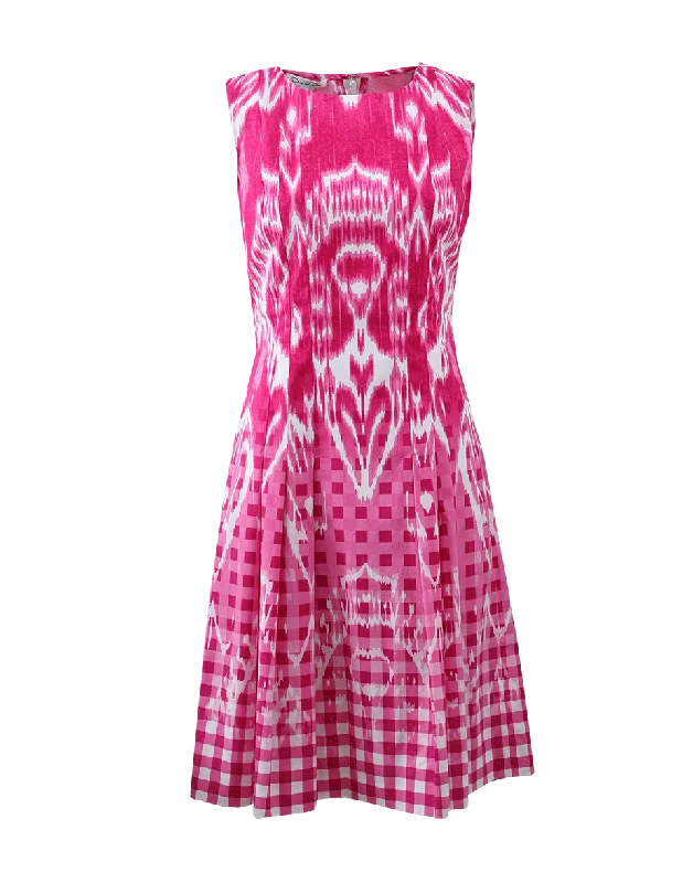 Gingham Ikat Drop Waist Dress