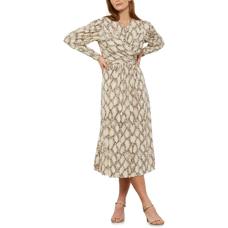 BCBGMAXAZRIA Womens Faux Wrap Animal Print Wrap Dress