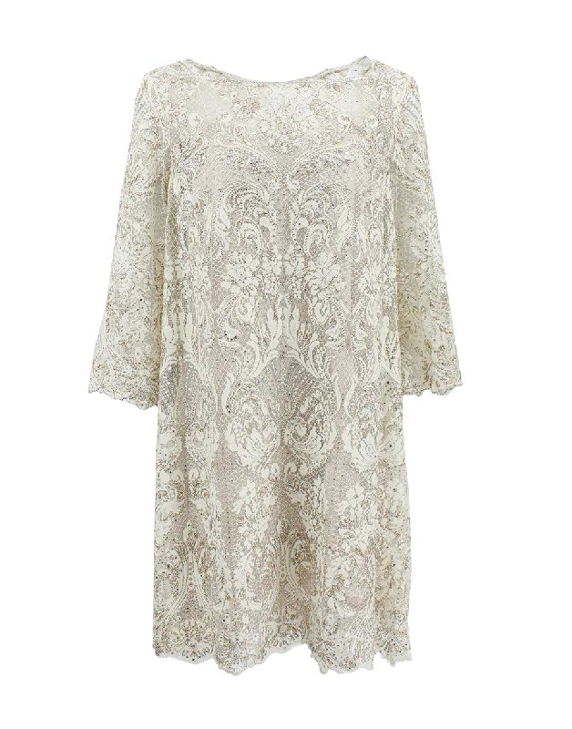 Embroidered Lace Cocktail Shift Dress