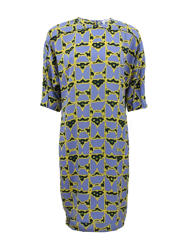 Three-Quarter Sleeve Print Crew Dress