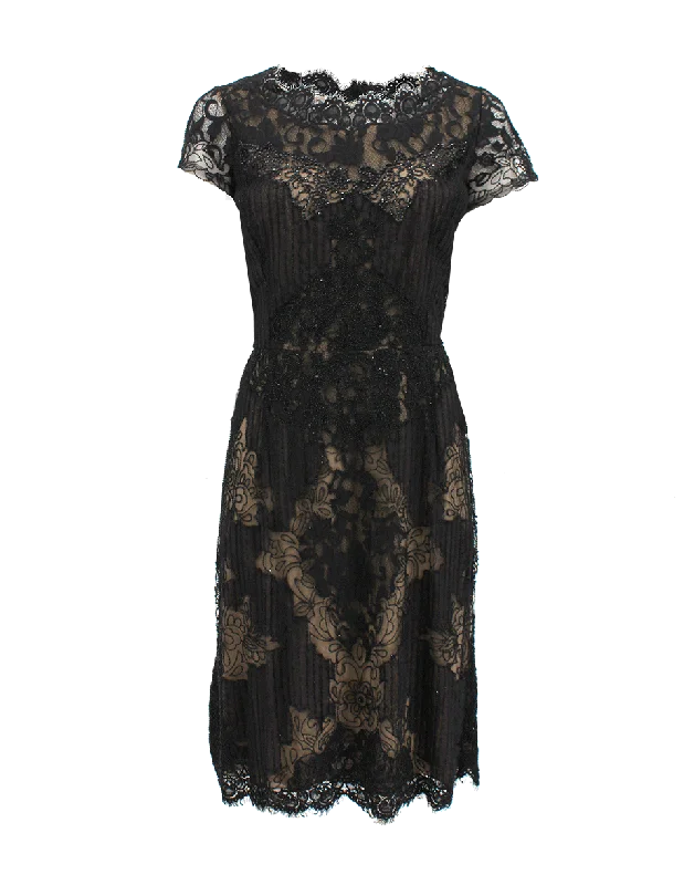 Short Sleeve Lace Bead Embroidered Dress