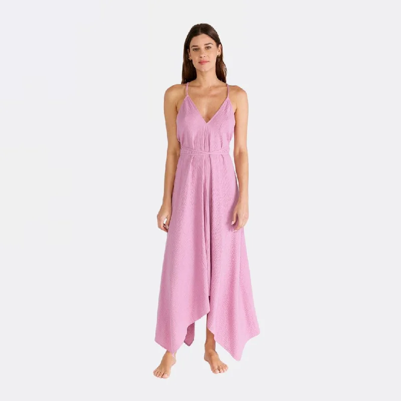 Boho Sleeveless Cross Back Handkerchief Maxi Dress (Orchid)