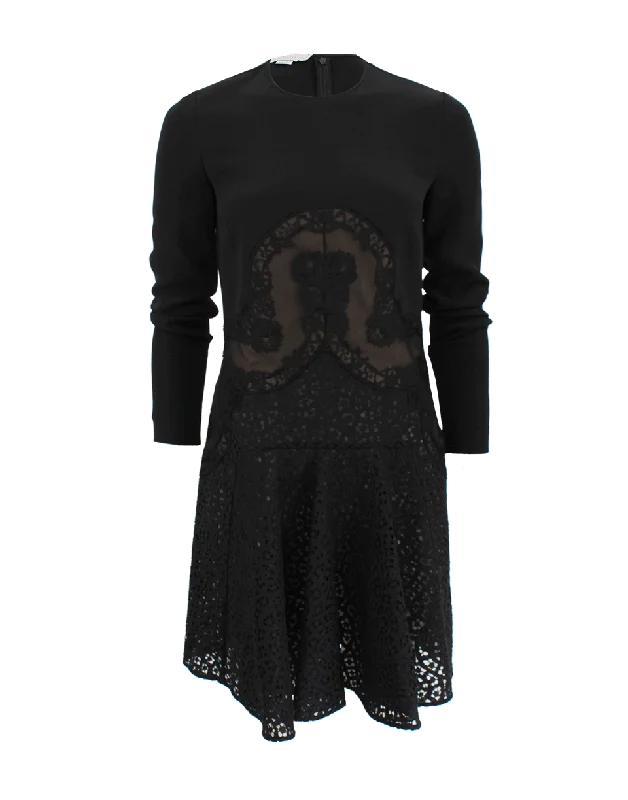 Long Sleeve Flounce Hem Lace Dress