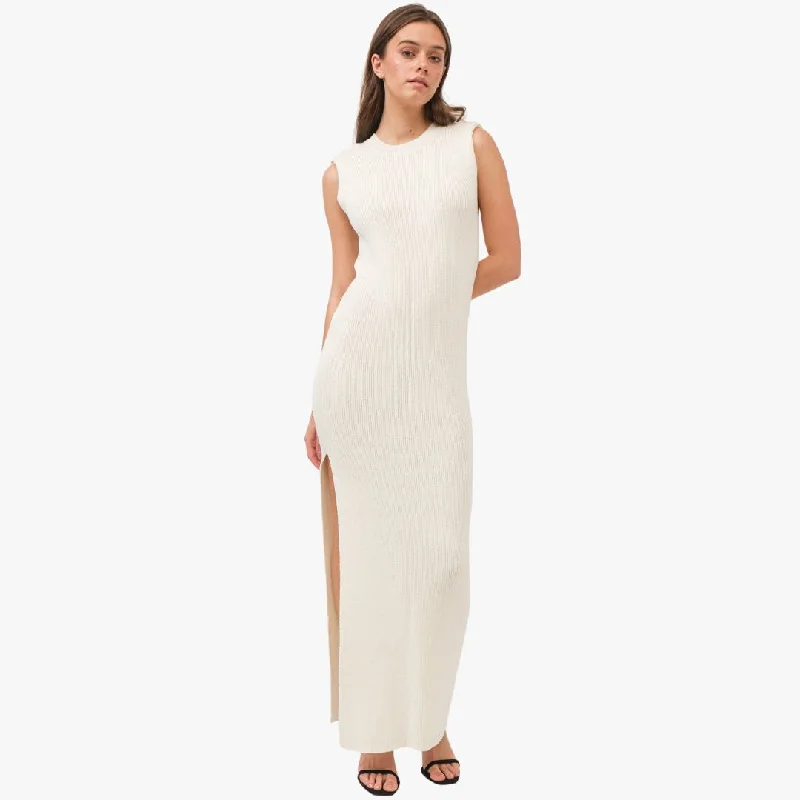 Knitted Sleeveless Shoulder Pad Dress (Off White)