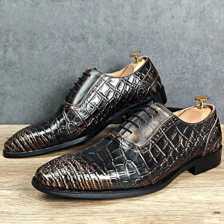 Men's Vintage Crocodile Pattern Luxury Wedding Office Dress Shoes